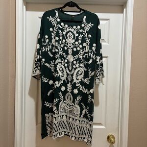 Unbranded Forest Green and White Embroidered Dress Size 5XL Cottagecore